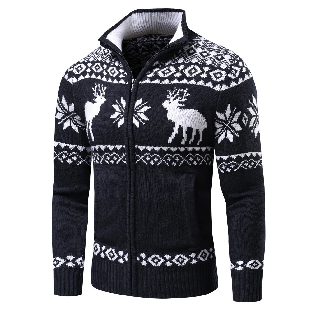 Men 2022 Autumn New Casual Jacquard Half Zip Polo Sweater Cardigan Jacket Men Winter Long Sleeve Mock Neck Sweater Pullover Men