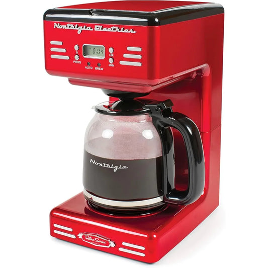 Retro 12-Cup Programmable Coffee Maker With LED Display, Automatic Shut-Off & Keep Warm, Pause-And-Serve Function, Red